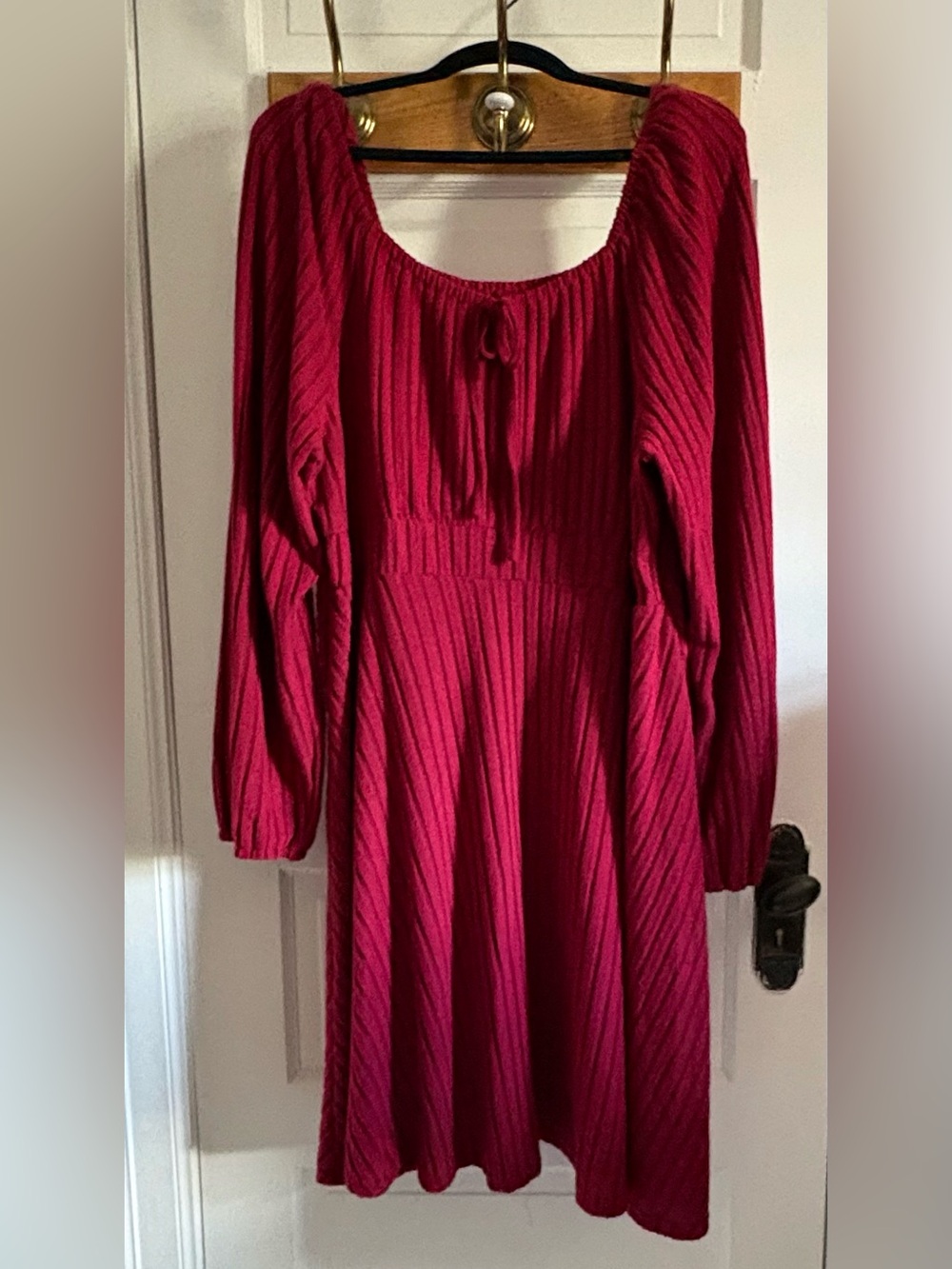 SHEIN Crimson Ribbed Scoop-Neck Sweater Dress